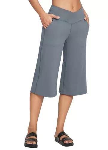 BALEAF Damen Weite Bein Capri Yoga Hose Crossover Hohe Taille mit Taschen