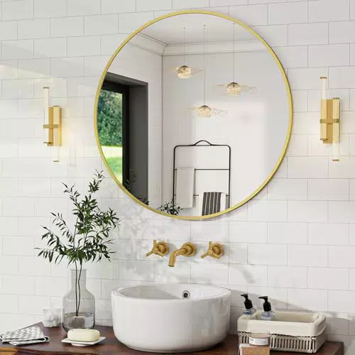 BEAUTYPEAK Runder Spiegel mit Aluminiumrahmen – Wandspiegel für Bad und Wohnzimmer