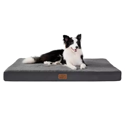 Bedsure orthopädisches Hundebett mittelgroße Hunde - 91x69x7.6cm Hundekissen flauschig Hundematte waschbar Hundematratze in grau