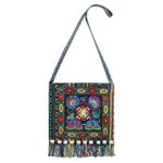 Boho Bestickte Canvas-Tasche, Umhängetasche, Ethnisch, Hobo-Crossbody für Damen