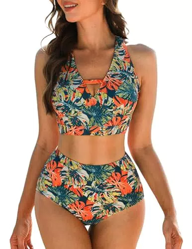Bikini Damen Set - V-Ausschnitt und High Waist Cut Out Badeanzug