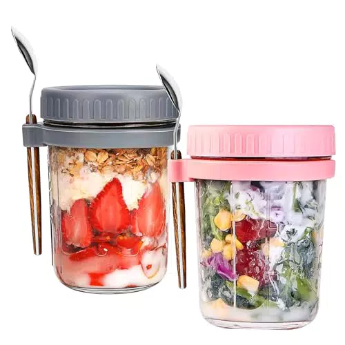 Bocguy Overnight Oats Gläser mit Löffel und Deckel – Müslibecher to go
