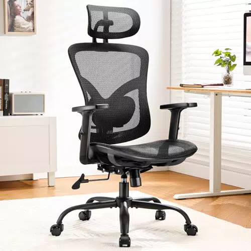 Ergonomischer Bürostuhl Hochlehner mit verstellbarer Lendenstütze & 2D-Kopfstütze