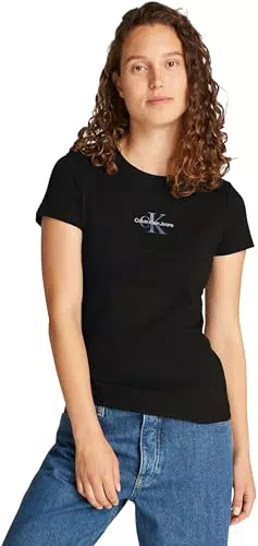 Calvin Klein Monologo Tee Slim Fit Damen Kurzarm T-Shirt