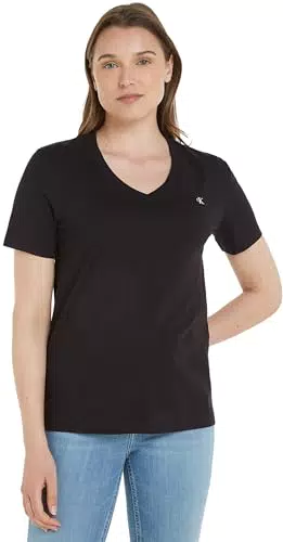 Calvin Klein Jeans Damen T-Shirt Kurzarm V-Ausschnitt mit CK Badge