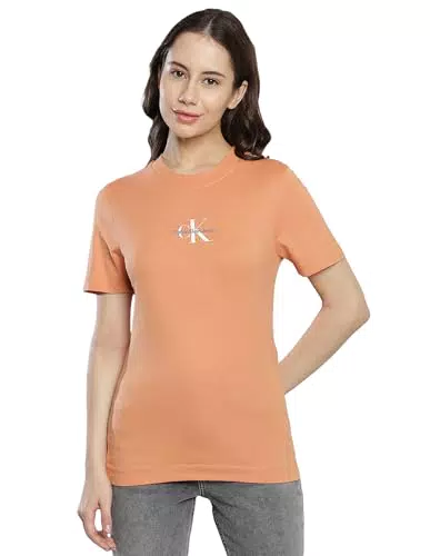 Calvin Klein Jeans Damen T-Shirt Kurzarm Monologo Slim Fit Rundhalsausschnitt