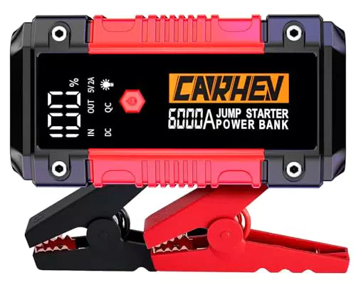 CARHEV Starthilfe Powerbank 6000A für PKW, 12V Jump Starter mit LED Taschenlampe
