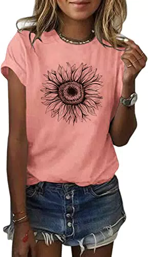 Cicy Bell Damen Sonnenblumen T-Shirt Kurzarm Sommer Grafik Tops