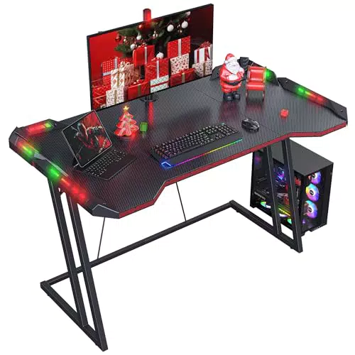 CubiCubi Gaming Tisch - Stabiler Gaming Schreibtisch mit Kohlefaseroberfläche