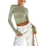 Damen Langarmshirt Y2K Crop Top Rundhals Slim Fit - Lässige Streetwear