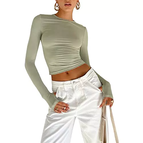 Damen Langarmshirt Y2K Crop Top Rundhals Slim Fit - Lässige Streetwear