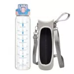 DEARRAY Trinkflasche aus Glas mit Strohhalm und Zeitmarkierung für Sport