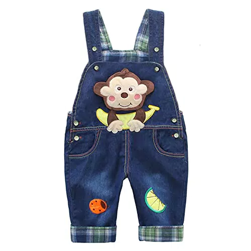 DEBAIJIA Latzhose für Kleinkinder mit Affe und Banane – Denim Overall