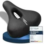 Cloud Comfort Pro Sattel 2.0 Max Fahrradsattel Bequem Weich Memory Schaum Radsattel Mit Rotem Warnstreifen Cityradsättel Mountainbikesättel mit Federung für Herren Damen Kinder