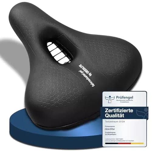 Cloud Comfort Pro Sattel 2.0 Max Fahrradsattel Bequem Weich Memory Schaum Radsattel Mit Rotem Warnstreifen Cityradsättel Mountainbikesättel mit Federung für Herren Damen Kinder