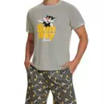 Demegimi Herren Schlafanzug Kurz Pyjama mit Pinguin-Druck Design für den Sommer