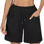 Demegimi Damen Shorts Bermuda – Knielange Sporthose mit Taschen aus Baumwolle