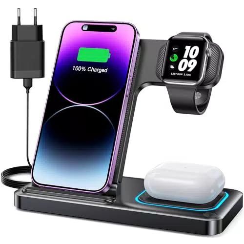 DUMTERR 3 in 1 Ladestation für Apple Watch und iPhone, Wireless Charger