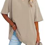 Ebifin Damen Oversize T-Shirt mit V-Ausschnitt - Kurzärmliges Casual Tee