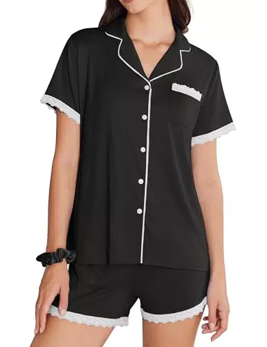 Ekouaer Schlafanzug Damen Kurzarm Pyjama Set für den Sommer