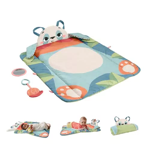 Fisher-Price Rolli-Roll Panda Spielmatte – 3-in-1 Spielmatte mit Knisterspielzeug und Spiegel