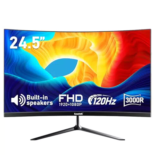 Gawfolk 24,5 Zoll Curved Monitor 120Hz Full HD 1080P mit Lautsprechern HDMI VGA
