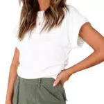 GeGekoko Damen T-Shirt Rundhalsausschnitt aus Baumwolle – Sommerliche Basic-Oberteile