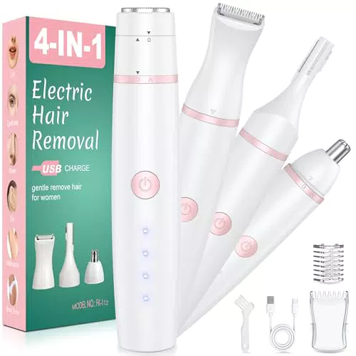 BeautyCare Gesichtshaarentferner 4-in-1, Elektrischer Rasierer für Damen