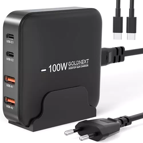 GOLDNEXT 100W USB C Ladegerät 4-Port GaN Charger PD 3.0 für MacBook und Smartphones