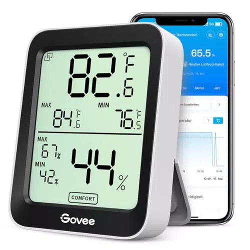 Govee Thermometer Hygrometer Innen, LCD Digital Temperatur luftfeuchtigkeitsmesser mit Benachrichtigungs Alarm