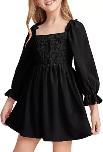 Haloumoning Mädchen Rüschen Langarmkleid A-Linie Festliches Partykleid