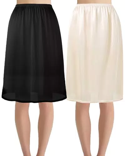 Hanpceirs 69/79cm 2 Stück Lang Röcke für Damen Unterrock Petticoat für Unter Kleider Extender Unterrock Lang Schwarz und Beige