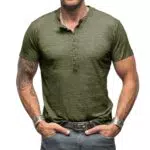 Henley Herren Kurzarm V-Ausschnitt Slim Fit T-Shirt mit Knöpfen