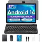 JIKOCXN 11 Zoll Android Tablet mit 12GB RAM, 128GB ROM, Tastatur und Dual Kamera