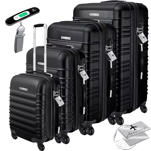 KESSER 4tlg. Hartschalenkofferset Hartschalenkoffer Reisekoffer Set Reisekofferset Trolley Koffer Inkl. Kofferwaage + Gepäckanhänger Rollkoffer Schloss 4 Rollen ABS-Hartschale Teleskopgriff S-M-L-XL