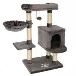 lionto Kratzbaum für Katzen mit Plüschball, Glöckchen und Wandhalterung