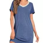 Litherday Damen Nachthemd Kurzarm Sleepshirt mit Spitze Baumwolle Schlafmode