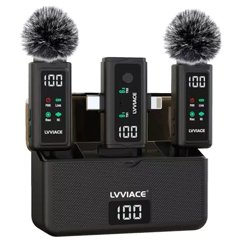 LVVIACE Lavalier Mikrofon 3-in-1 für iPhone, Android und Kamera mit Geräuschunterdrückung