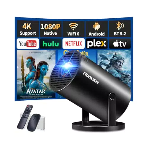 Mini Beamer 4K Projektor mit Full HD 1080P, WiFi 6, Bluetooth 5.2 und Android