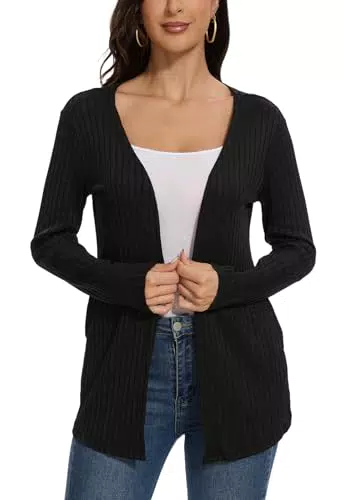 Molirex Damen Strickjacke: Eleganter Langer Cardigan mit Taschen und Rippung