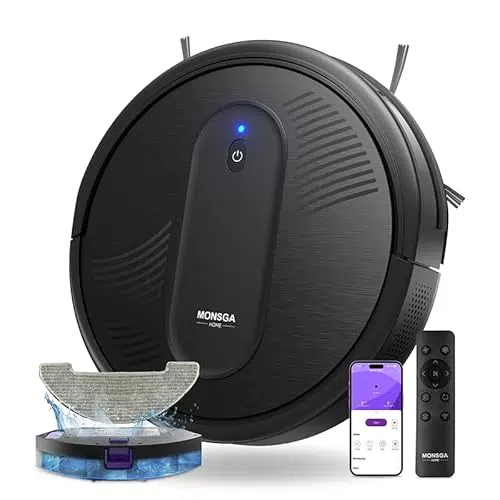 MONSGA Saugroboter 3 in 1 mit Wischfunktion, WiFi, 3000PA, ideal für Tierhaare