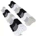 Mowenti Sneaker Socken Damen 35-38 Kurze Baumwollsocken Sportsocken 10 paar Streifen Punkten-8205