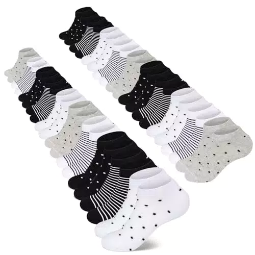 Mowenti Sneaker Socken Damen 35-38 Kurze Baumwollsocken Sportsocken 10 paar Streifen Punkten-8205