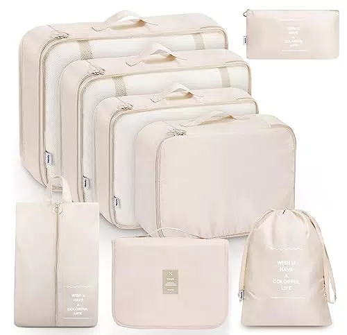 MURISE 8 Teilige Packing Cubes, Kleidertaschen, Koffer Organizer für Urlaub und Reisen