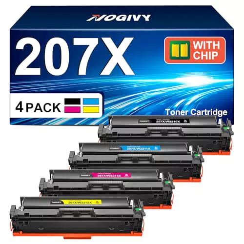 NOGIVY 207X Toner Set mit Chip Kompatibel für HP 207X 207A Toner für Color Laserjet Pro MFP M283fdw Toner für M255dw M282nw M283fdn W2210X W2211X W2212X W2213X