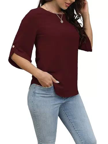 Oneezit Damen T-Shirt Kurzarm 3/4 Ärmel Rundhals Loose Casual Sommerblusen