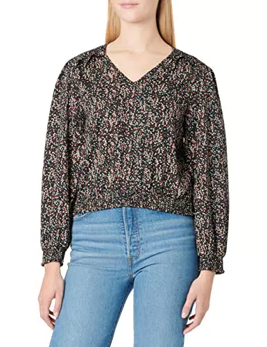 ONLY Damen Onltiana L/S Smock Top WVN Noos Bluse, Black/AOP:Lanna Ditsy