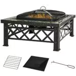 Outsunny 3-in-1 Feuerschale mit Funkenschutz, Grillrost und Eiskübel für Garten BBQ