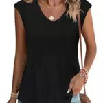 PLOKNRD Sommer Damen V-Ausschnitt T-Shirt Kurzarm mit Plissee für Freizeit