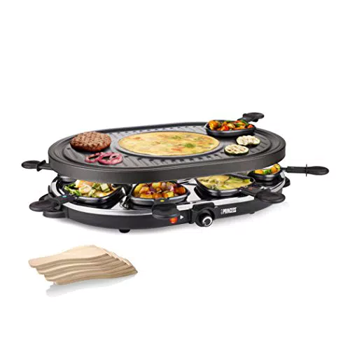 Princess Raclette Grill 162700 - Multifunktionale Grillplatte für Crépes, 1200 Watt